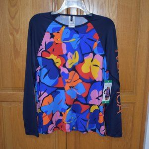 Nautica Ladies Long Sleeve Rashguard Swim Shirt Multi-Color XL